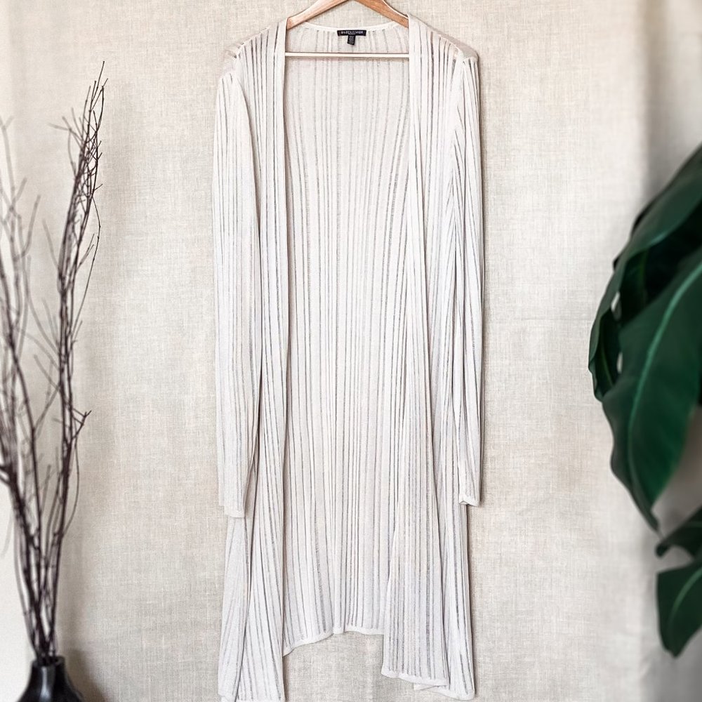Eileen Fisher lightweight crochet knee length (or longer) open cardigan